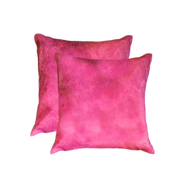 Homeroots Set Of Two 18" Fuschia Cowhide Throw Pillow Fuschia  317091