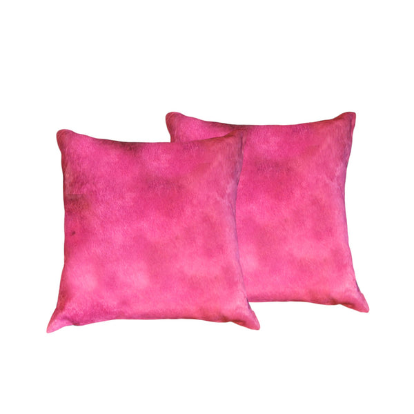 Homeroots Set Of Two 18" Fuschia Cowhide Throw Pillow Fuschia  317091