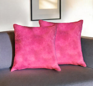 Homeroots Set Of Two 18" Fuschia Cowhide Throw Pillow Fuschia  317091