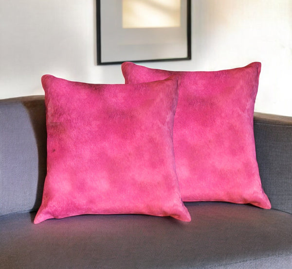 Homeroots Set Of Two 18" Fuschia Cowhide Throw Pillow Fuschia  317091