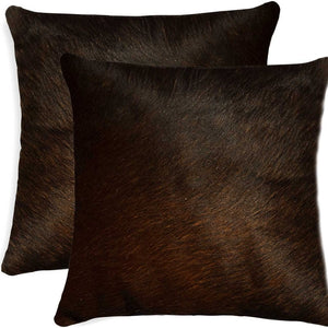 HomeRoots Set of Two 18" Luxe Cowhide Throw Pillows for Elegant Living Room Decor and Cozy Comfort Chocolate 317092