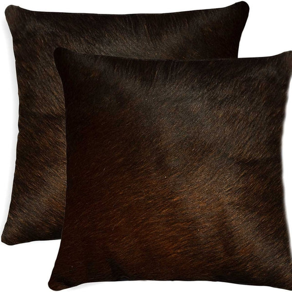 HomeRoots Set of Two 18" Luxe Cowhide Throw Pillows for Elegant Living Room Decor and Cozy Comfort Chocolate 317092
