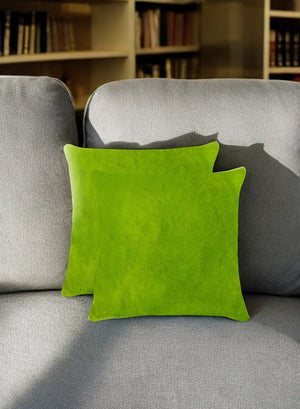 Homeroots Set Of Two Lime Green Cowhide Throw Pillow Lime  317096