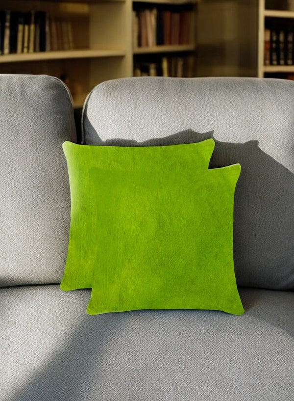Homeroots Set Of Two Lime Green Cowhide Throw Pillow Lime  317096