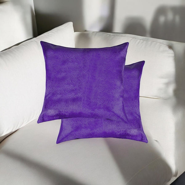 HomeRoots Set of Two 18" Luxe Cowhide Throw Pillows for Elegant Living Room Decor and Cozy Comfort Purple 317097