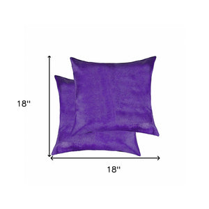 HomeRoots Set of Two 18" Luxe Cowhide Throw Pillows for Elegant Living Room Decor and Cozy Comfort Purple 317097