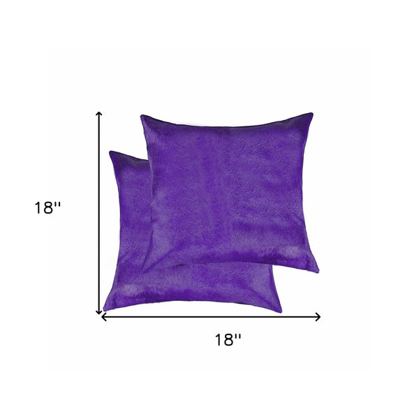 HomeRoots Set of Two 18" Luxe Cowhide Throw Pillows for Elegant Living Room Decor and Cozy Comfort Purple 317097