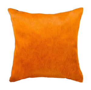 HomeRoots Set of Two 18" Luxe Cowhide Throw Pillows for Elegant Living Room Decor and Cozy Comfort Orange 317098
