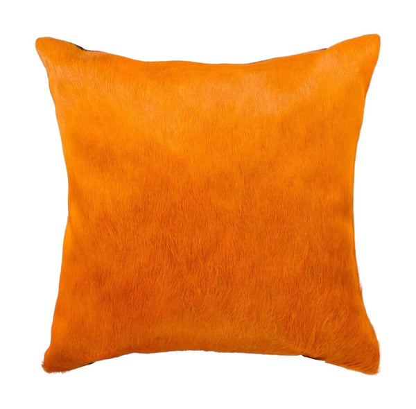 HomeRoots Set of Two 18" Luxe Cowhide Throw Pillows for Elegant Living Room Decor and Cozy Comfort Orange 317098