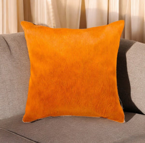 HomeRoots Set of Two 18" Luxe Cowhide Throw Pillows for Elegant Living Room Decor and Cozy Comfort Orange 317098