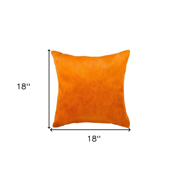 HomeRoots Set of Two 18" Luxe Cowhide Throw Pillows for Elegant Living Room Decor and Cozy Comfort Orange 317098