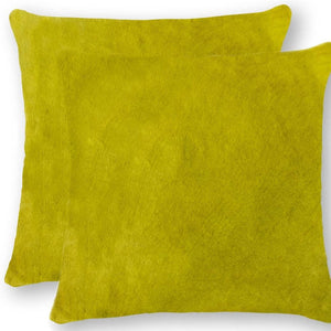 HomeRoots Set of Two 18" Luxe Cowhide Throw Pillows for Elegant Living Room Decor and Cozy Comfort Yellow 317099