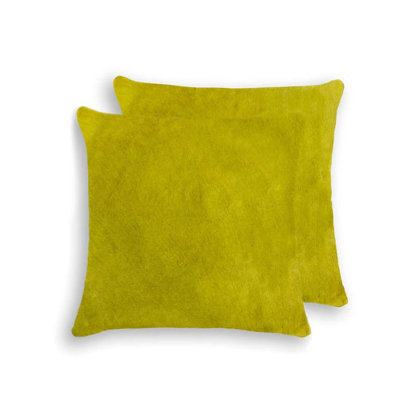 HomeRoots Set of Two 18" Luxe Cowhide Throw Pillows for Elegant Living Room Decor and Cozy Comfort Yellow 317099