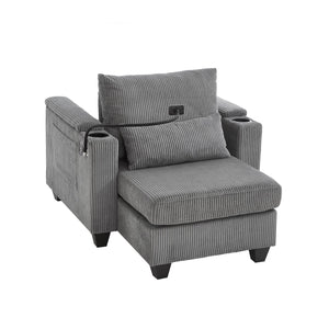 English Elm Convertible Chaise Lounge Sofa Chair With Usb Ports, Storage & Cup Holders – Ideal For Small Spaces! N719S002021E