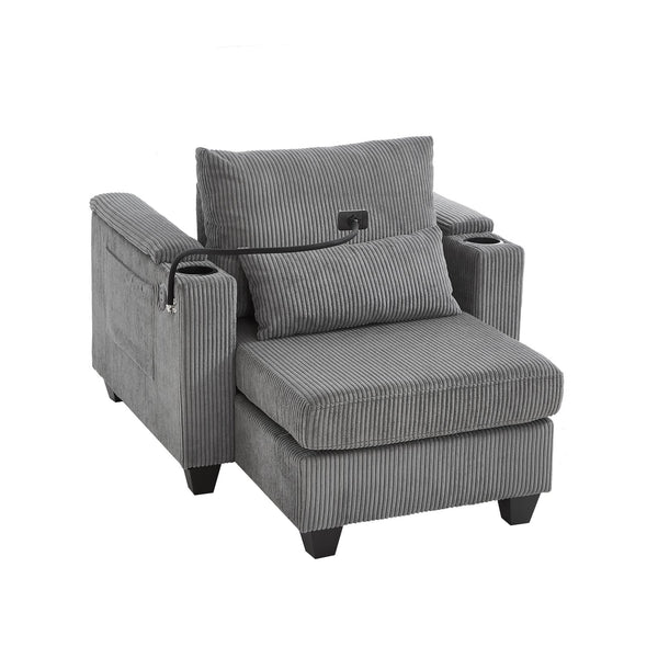 English Elm Convertible Chaise Lounge Sofa Chair With Usb Ports, Storage & Cup Holders – Ideal For Small Spaces! N719S002021E