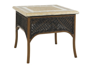 Lexington Tommy Bahama Outdoor 3170-953 Elegant Woven Wicker Accent Table With Weatherstone Top For Timeless Outdoor Style Dark Brown Wood 3170-953