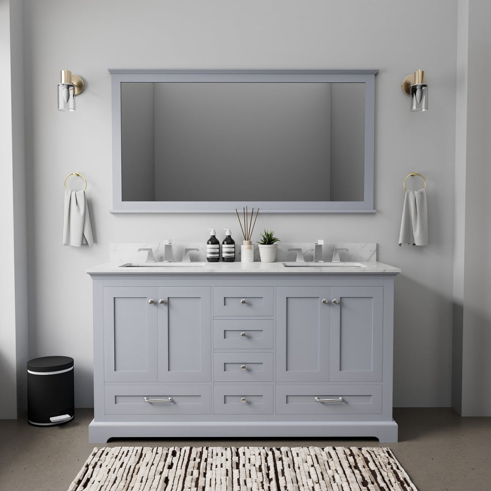 English Elm Dark Grey Double Bath Vanity 60 in W x 22 in D with Carrara Marble Top, Soft-Close Drawers & Faucet Set B2731P258375