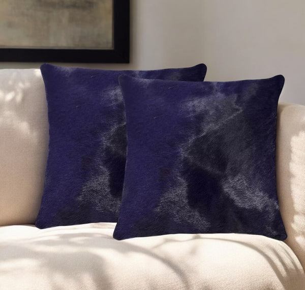 HomeRoots Set of Two Luxurious Cowhide Throw Pillows for Cozy Living Room Decor and Stylish Comfort Navy 317100