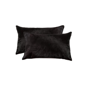 Homeroots Set Of Two 12" X 20" Black Cowhide Throw Pillow Black  317101