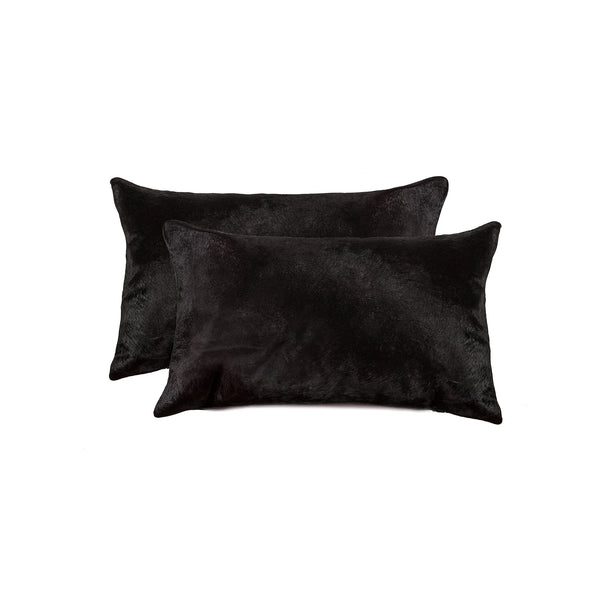 Homeroots Set Of Two 12" X 20" Black Cowhide Throw Pillow Black  317101