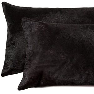 HomeRoots Set of Two Luxurious Cowhide Lumbar Throw Pillows for Elegant Home Décor and Comfort Black 317101