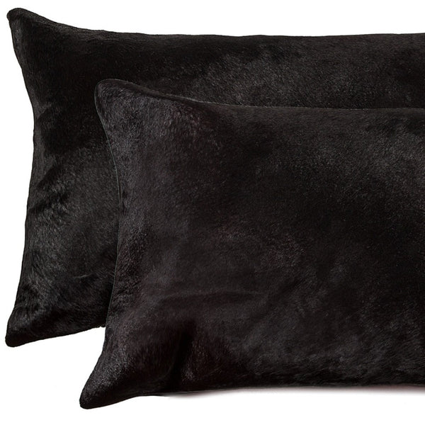 HomeRoots Set of Two Luxurious Cowhide Lumbar Throw Pillows for Elegant Home Décor and Comfort Black 317101