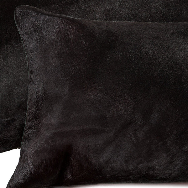 Homeroots Set Of Two 12" X 20" Black Cowhide Throw Pillow Black  317101