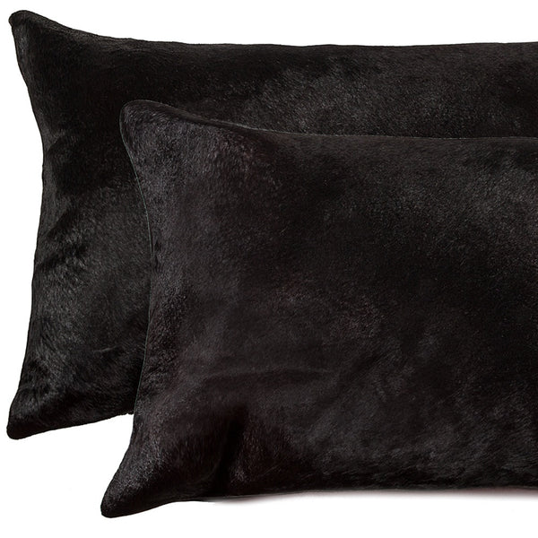 Homeroots Set Of Two 12" X 20" Black Cowhide Throw Pillow Black  317101