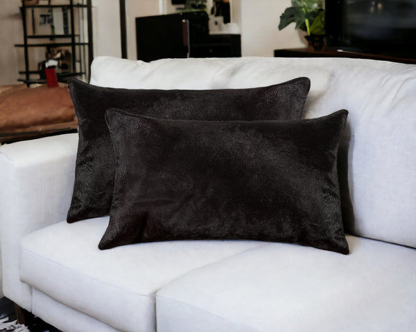 Homeroots Set Of Two 12" X 20" Black Cowhide Throw Pillow Black  317101