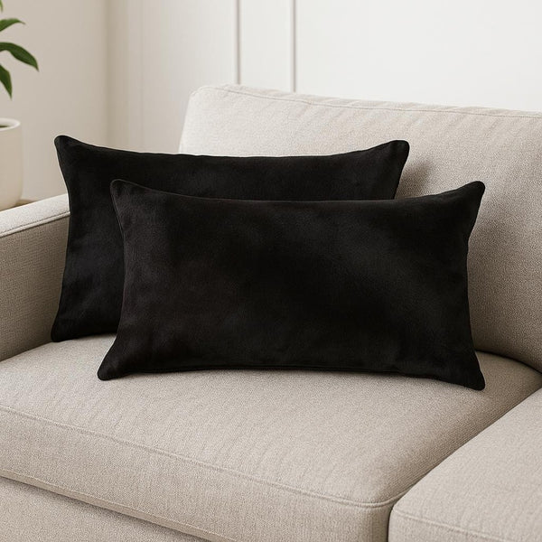HomeRoots Set of Two Luxurious Cowhide Lumbar Throw Pillows for Elegant Home Décor and Comfort Black 317101