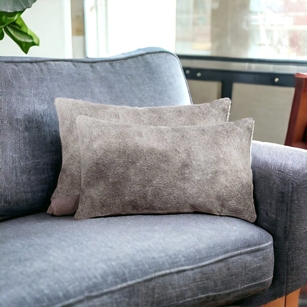 Homeroots Set Of Two 12" X 20" Gray Cowhide Throw Pillow Gray  317102