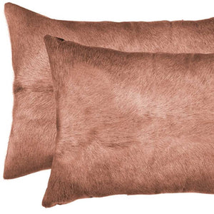 HomeRoots Set of Two Luxurious Cowhide Lumbar Throw Pillows for Elegant Home Décor and Comfort Brown 317103