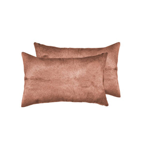 HomeRoots Set of Two Luxurious Cowhide Lumbar Throw Pillows for Elegant Home Décor and Comfort Brown 317103
