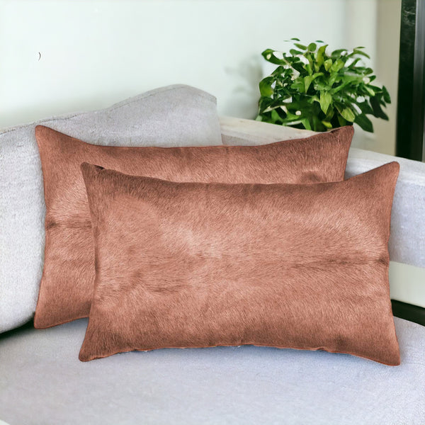 Homeroots Set Of Two 12" X 20" Brown Cowhide Throw Pillow Brown  317103