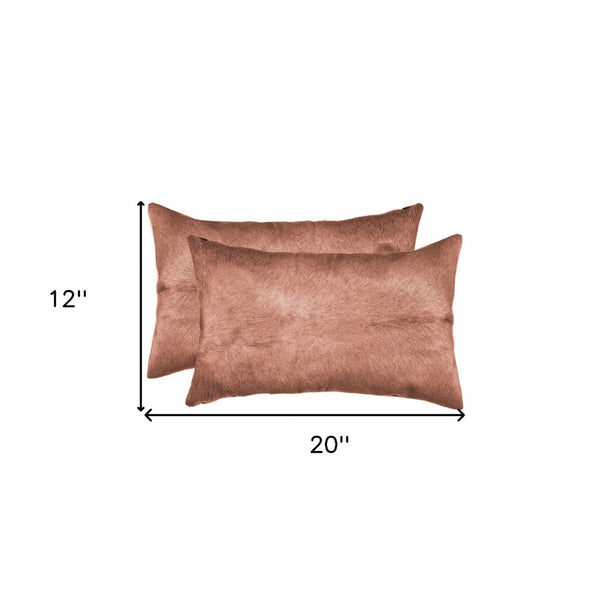 HomeRoots Set of Two Luxurious Cowhide Lumbar Throw Pillows for Elegant Home Décor and Comfort Brown 317103