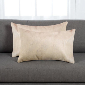 HomeRoots Set of Two Luxurious Cowhide Lumbar Throw Pillows for Elegant Home Décor and Comfort Tan 317104