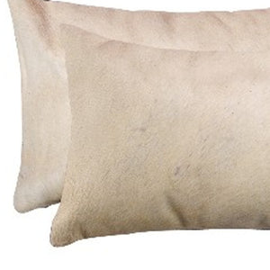 HomeRoots Set of Two Luxurious Cowhide Lumbar Throw Pillows for Elegant Home Décor and Comfort Tan 317104