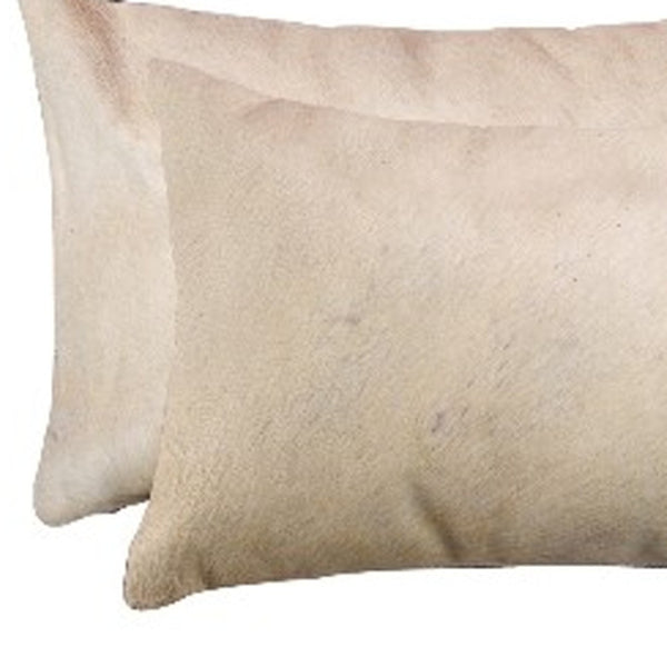 HomeRoots Set of Two Luxurious Cowhide Lumbar Throw Pillows for Elegant Home Décor and Comfort Tan 317104