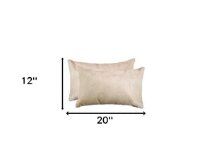 HomeRoots Set of Two Luxurious Cowhide Lumbar Throw Pillows for Elegant Home Décor and Comfort Tan 317104