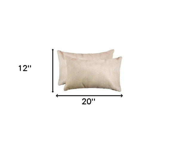 HomeRoots Set of Two Luxurious Cowhide Lumbar Throw Pillows for Elegant Home Décor and Comfort Tan 317104