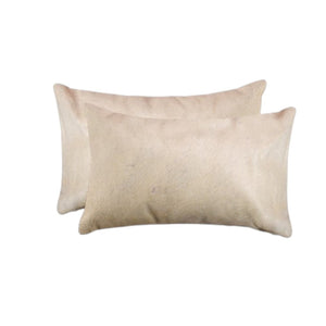 HomeRoots Set of Two Luxurious Cowhide Lumbar Throw Pillows for Elegant Home Décor and Comfort Tan 317104