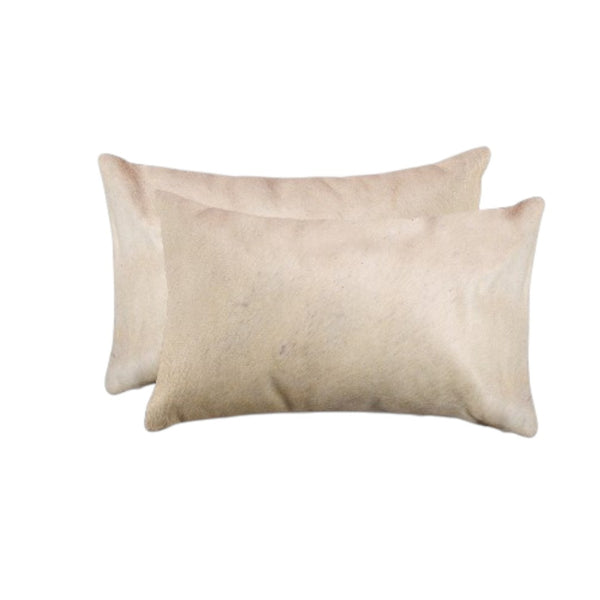 HomeRoots Set of Two Luxurious Cowhide Lumbar Throw Pillows for Elegant Home Décor and Comfort Tan 317104