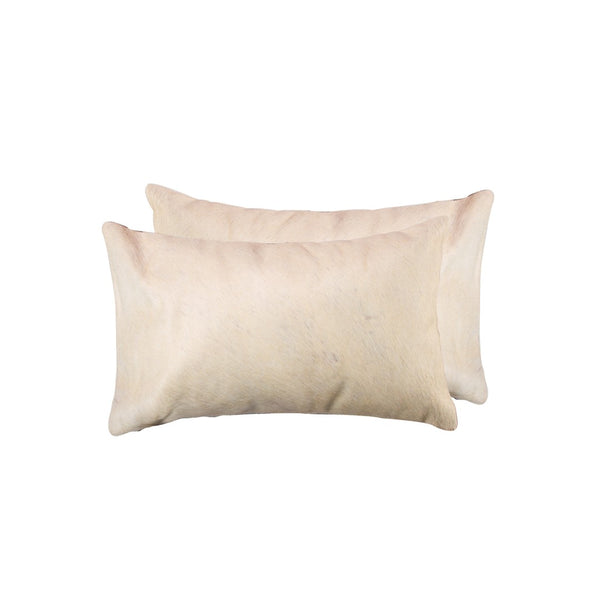 HomeRoots Set of Two Luxurious Cowhide Lumbar Throw Pillows for Elegant Home Décor and Comfort Natural 317105