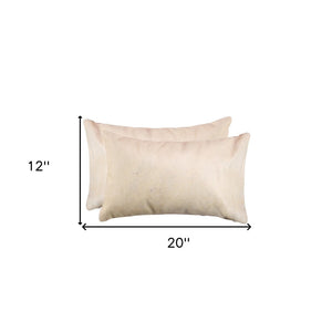 HomeRoots Set of Two Luxurious Cowhide Lumbar Throw Pillows for Elegant Home Décor and Comfort Natural 317105