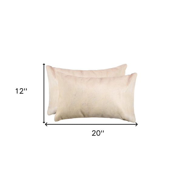 HomeRoots Set of Two Luxurious Cowhide Lumbar Throw Pillows for Elegant Home Décor and Comfort Natural 317105