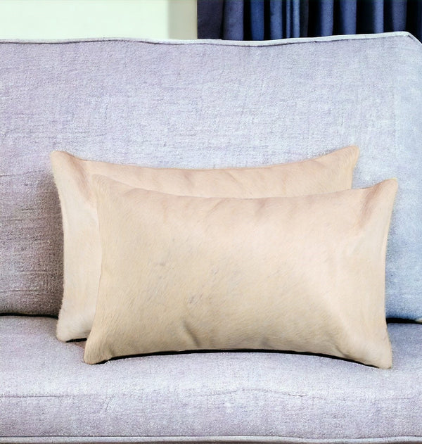 Homeroots Set Of Two 12" X 20" Natural Cowhide Throw Pillow Natural  317105