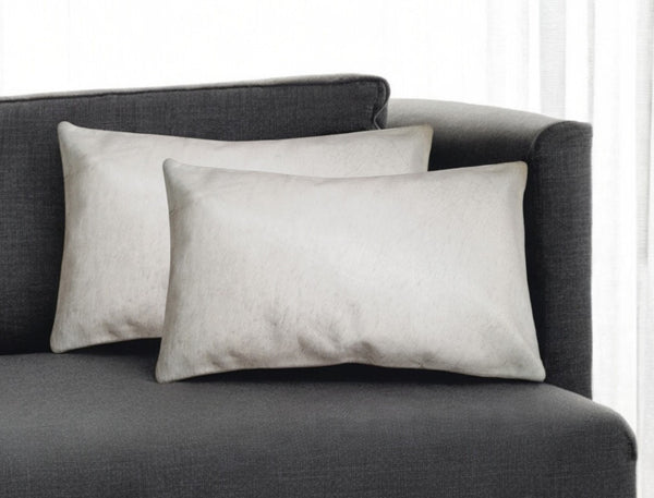 HomeRoots Set of Two Luxurious Cowhide Lumbar Throw Pillows for Elegant Home Décor and Comfort Off White 317106