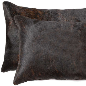 HomeRoots Set of Two Luxurious Cowhide Lumbar Throw Pillows for Elegant Home Décor and Comfort Chocolate 317107