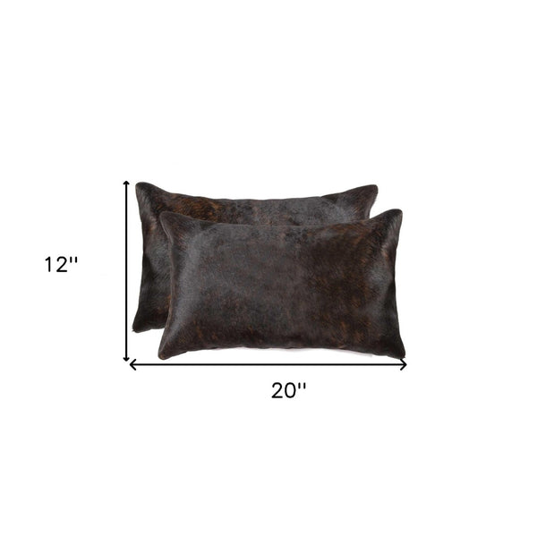 HomeRoots Set of Two Luxurious Cowhide Lumbar Throw Pillows for Elegant Home Décor and Comfort Chocolate 317107