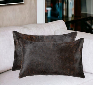 Homeroots Set Of Two 12" X 20" Chocolate Cowhide Throw Pillow Chocolate  317107